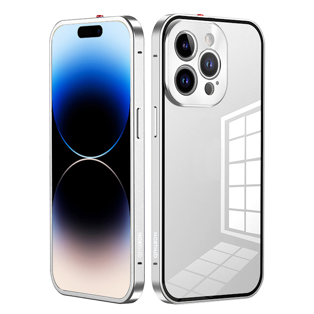 NORTHJO Til iPhone 14 Pro Sikkerhedslås Telefonetui Aluminiumslegeringsramme Hærdet glas Dobbeltsidet beskyttelsescover NORTHJO Til iPhone 14 Pro Sikkerhedslås Telefonetui Aluminiumslegeringsramme Hærdet glas Dobbeltsidet beskyttelsescover